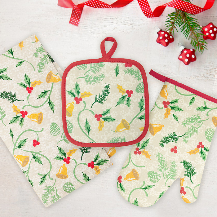 Подарочный набор Bonita Рождество (полотенце 33х65, рукавица17х28, прихватка18х18) вафля, 120г/м хл1