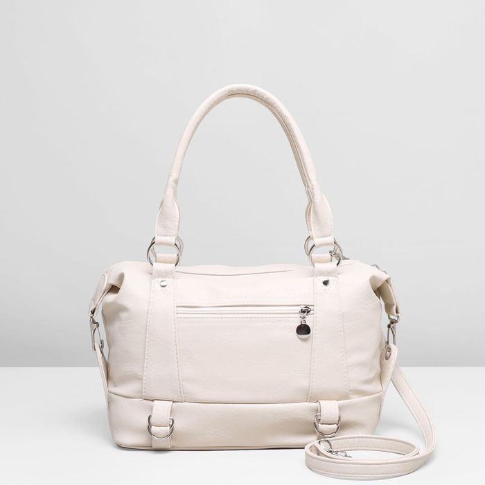 Сумка женская на молнии, 1 отдел, наружный карман, длинный ремень, цвет бежевый