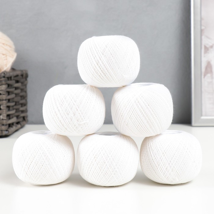 Нитки вязальные "Снежинка" набор 6 шт, 230м/25гр 100% хлопок цвет белый