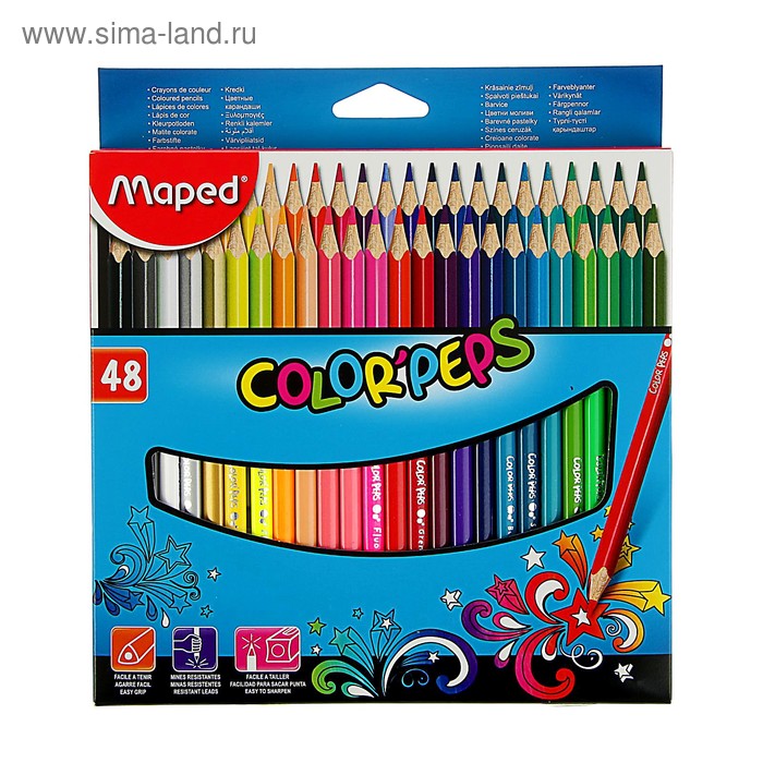 

Карандаши трёхгранные, 48 цветов, Maped Color Peps, ударопрочный грифель