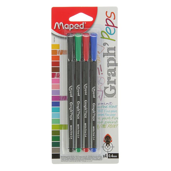 Набор ручек капиллярных 4 цвета Maped Graph Pep'S 0.4 мм эргономичная зона обхвата 749144