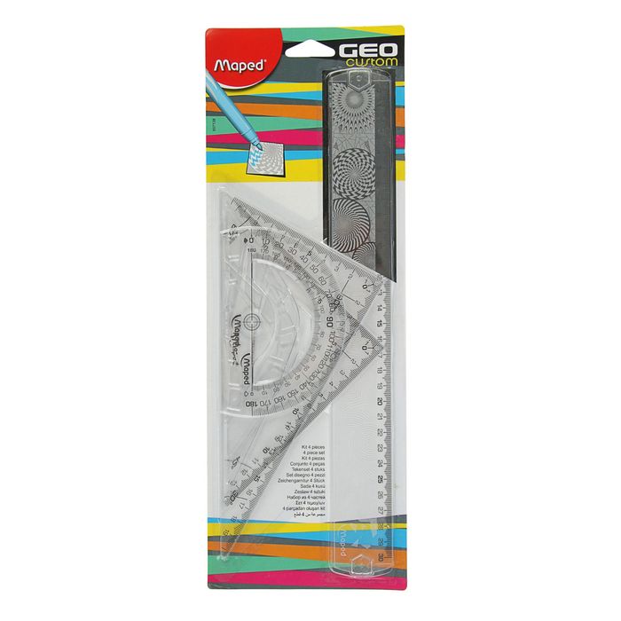 Набор чертежный Start Geocustom макси: линейка 30 см, угольник 21 см, транспортир 12 см