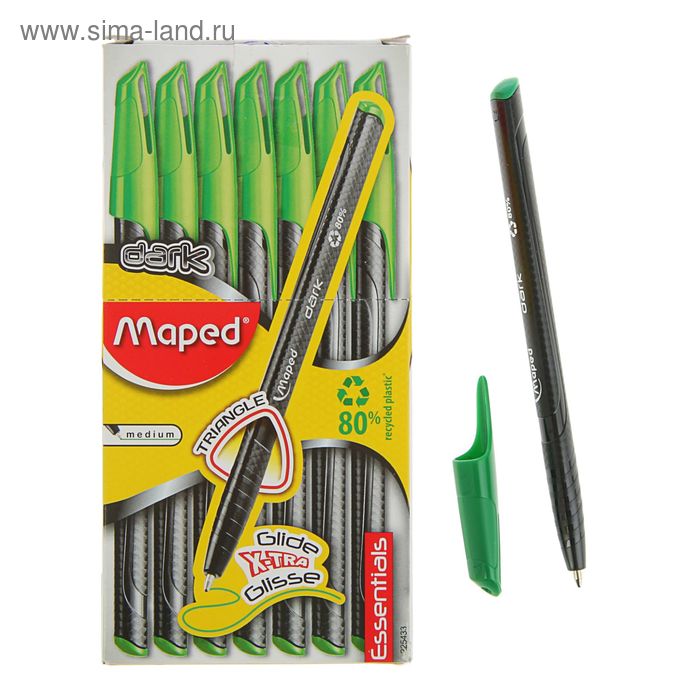 Ручка шариковая Green Dark, узел 0.6 мм, зелёные низкотекучие чёрнила, трёхгранный корпус, одноразовая