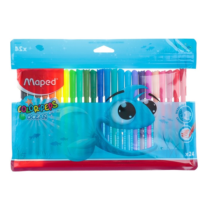 Фломастеры 24 цвета Color Pep's, супер смываемые, заблокированный пишущий узел, европодвес