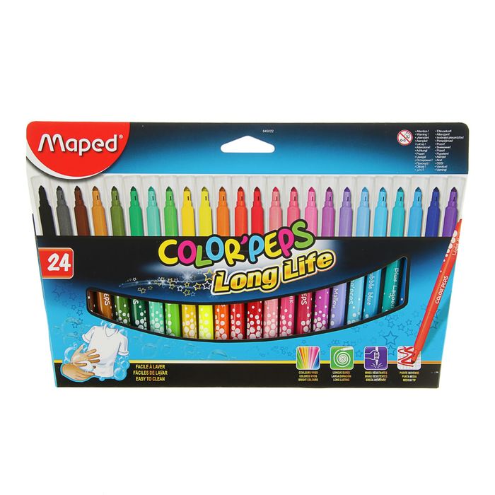 Фломастеры 24 цвета Color Pep's, супер смываемые, заблокированный пишущий узел