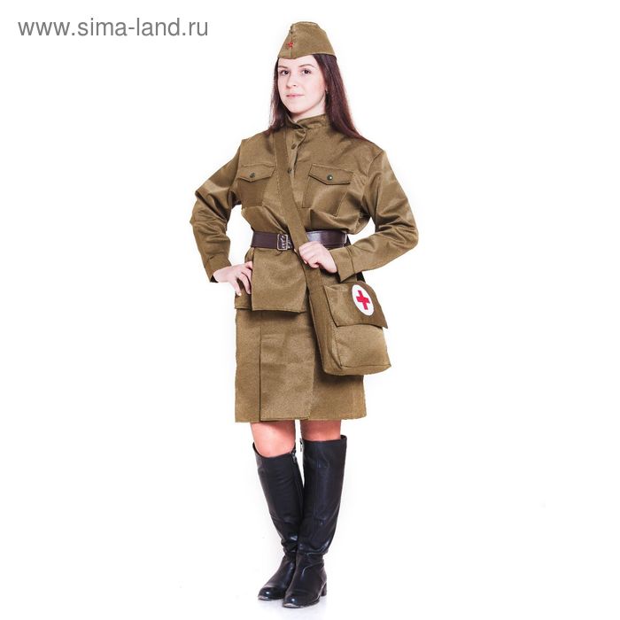 фото Костюм военный «санитарочка», пилотка, гимнастёрка, ремень, юбка, сумка, р. 48-50, рост 170 см бока