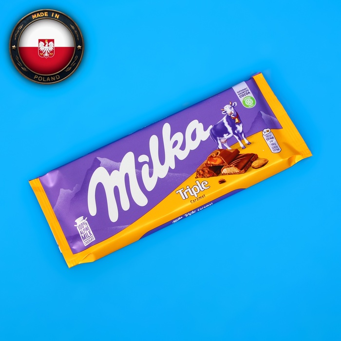 Шоколад Milka Triple Caramel, 90 г шоколад трехслойный milka peanut caramel 276 г