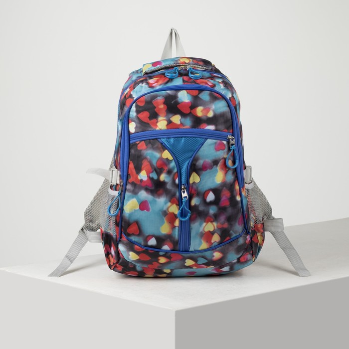 Рюкзак подр Сердца 30*16*45 отдел на молнии 3 нар кармана 2 бок сетки бирюза