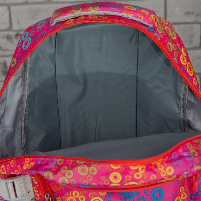 Рюкзак подр Круги 30*16*45 отдел на молнии 2 нар кармана 2 бок сетки малиновый