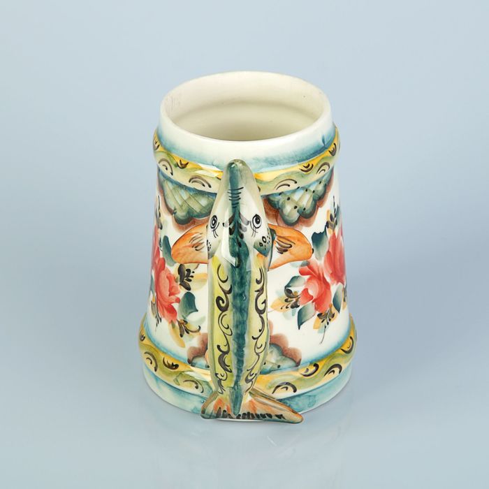 Кружка пивная «Осётр», гжель, цветная