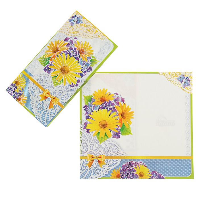 Открытка-евро "Универсальная" евро, желтые цветы, пластизоль