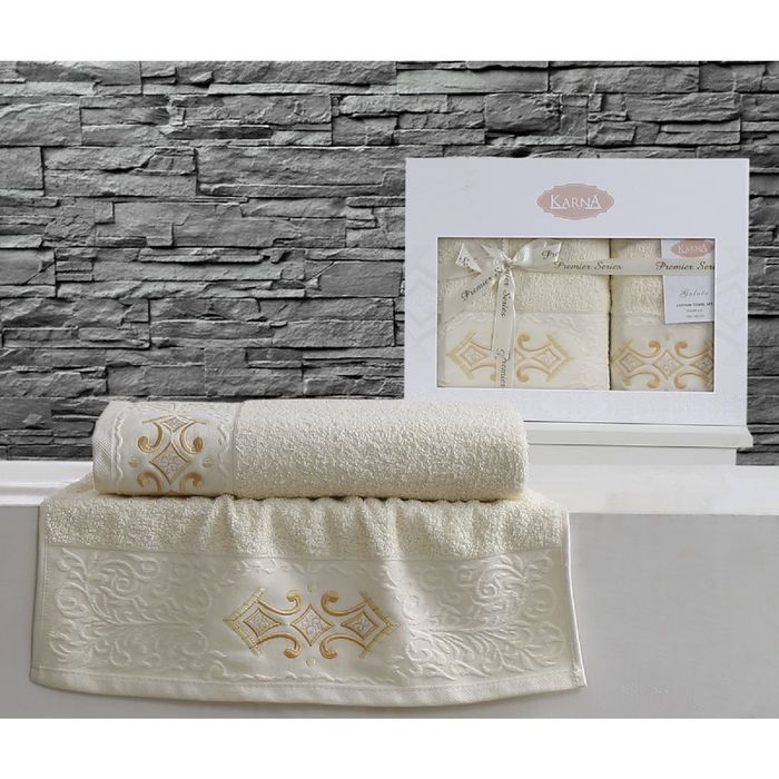 Комплект полотенец KARNA GALATA, размер 50x90-1 шт., 70х140 см-1 шт., цвет светло-жёлтый 2324 1925