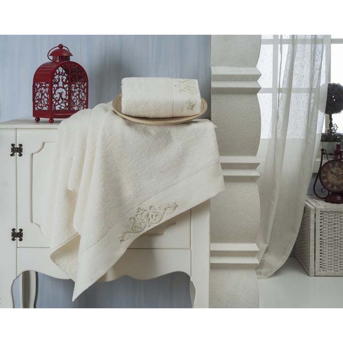 Комплект полотенец VELSEN, размер 50x90- 1шт., 70х140-1 шт., махра, цвет кремовый