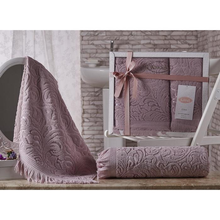 Комплект махровых полотенец Esra, 50х90 см - 1 шт, 70х140 см - 1 шт, цвет абрикосовый