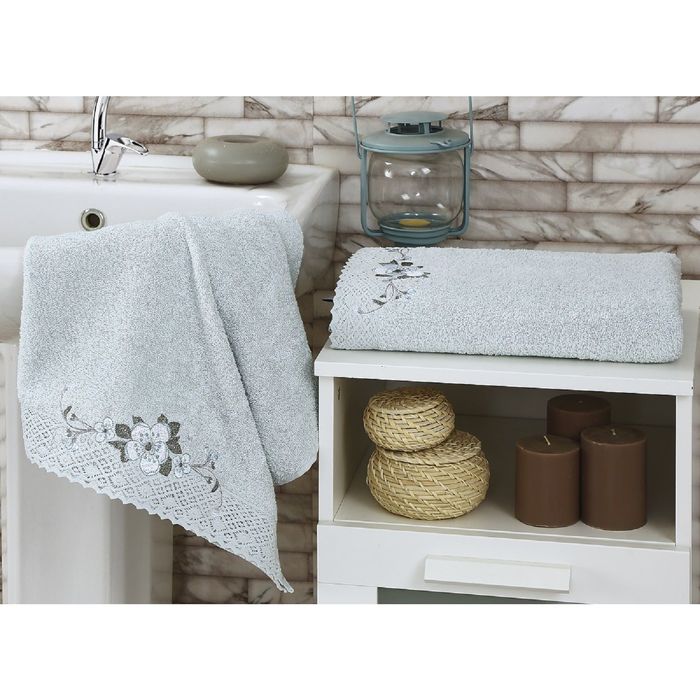 Комплект полотенец KARNA SUENA, размер 50x90-1 шт.,70х140-шт., махра 380 г/м2, цвет ментол 179160