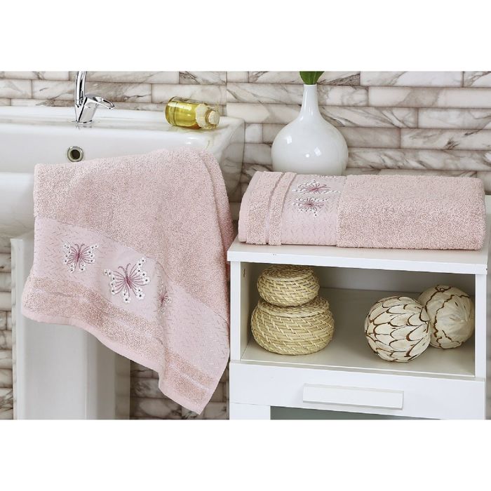 Комплект полотенец KARNA BIANCA, размер 50x90-1 шт., 70х140-1 шт., махра 380 г/м2, цвет пудра 1791