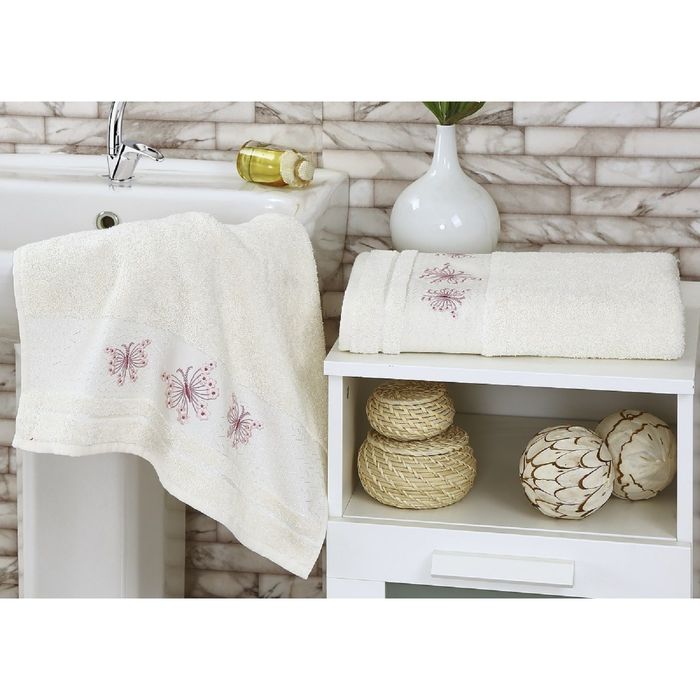 Комплект полотенец KARNA BIANCA, размер 50x90-1 шт., 70х140-1 шт., махра 380 г/м2, цвет кремовый 1