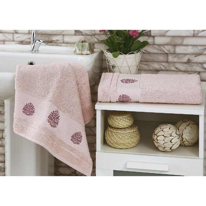Комплект полотенец KARNA DEVON, размер 50x90-1 шт., 70х140-1 шт., махра 380 г/м2, цвет пудра 17916