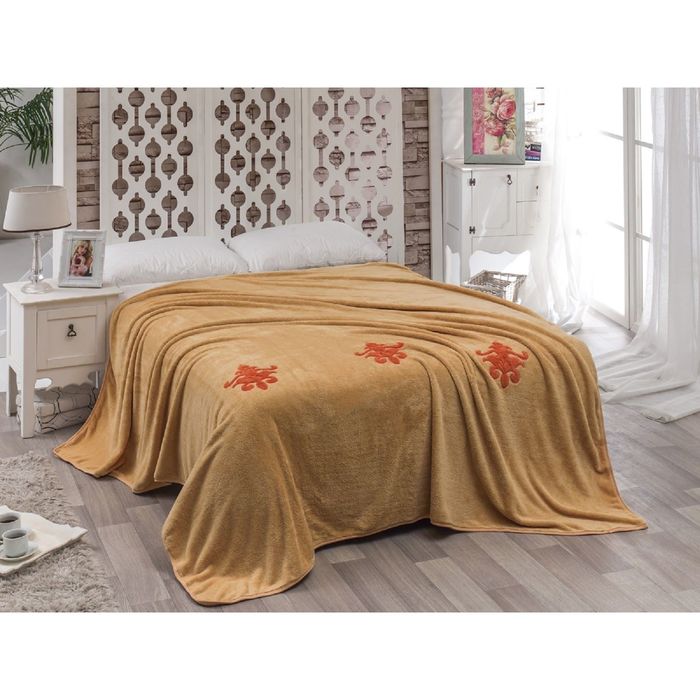 Покрывало Damask, размер 200 × 220 см, велсофт 240 г/м2, бежевый