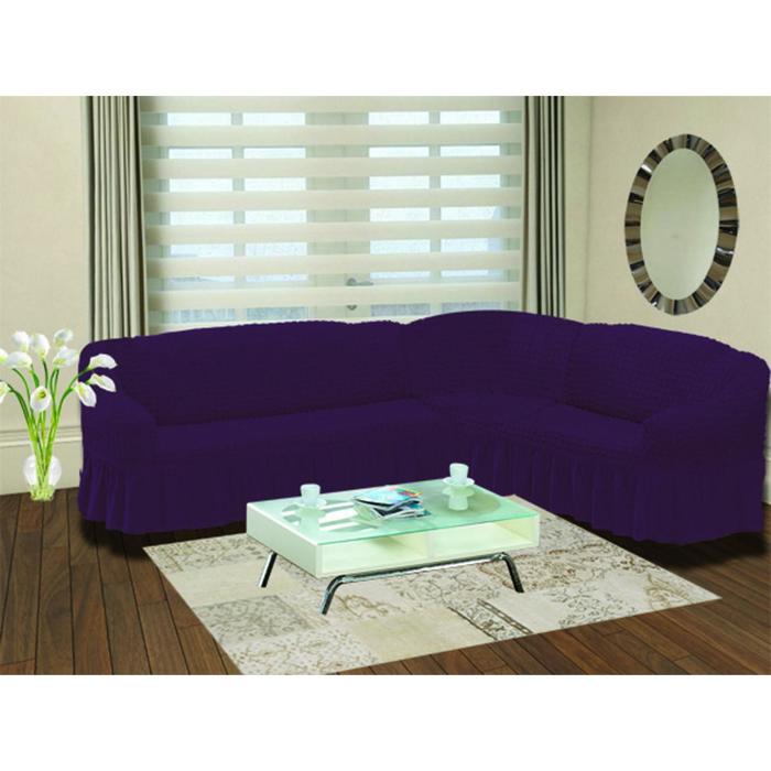 фото Чехол на диван угловой правосторонний bulsan 2+3 посадочных мест, цвет фиолетовый