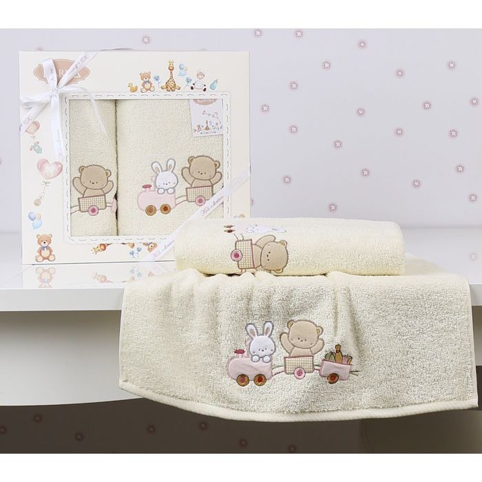 Набор полотенец BAMBINO-TRAIN, размер 50x70, 70х120 см, цвет молочный, махра 380 г/м2