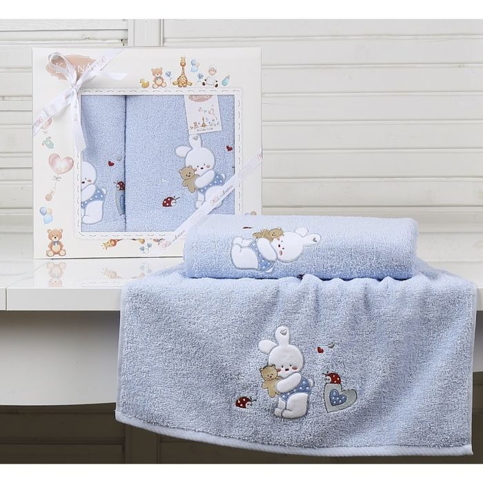 Набор полотенец BAMBINO-BUNNY, размер 50x70, 70х120 см, цвет голубой, махра 380 г/м2
