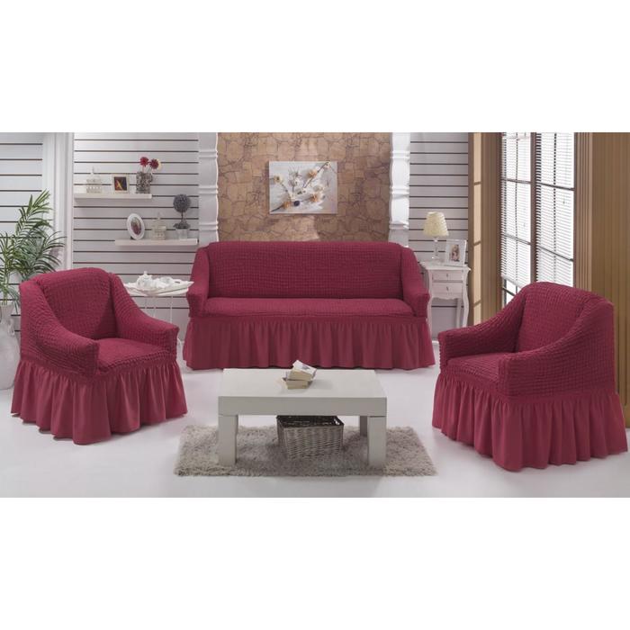 фото Набор чехлов для дивана и кресел bulsan 3 - х предметный, шт., цвет грязно - розовый