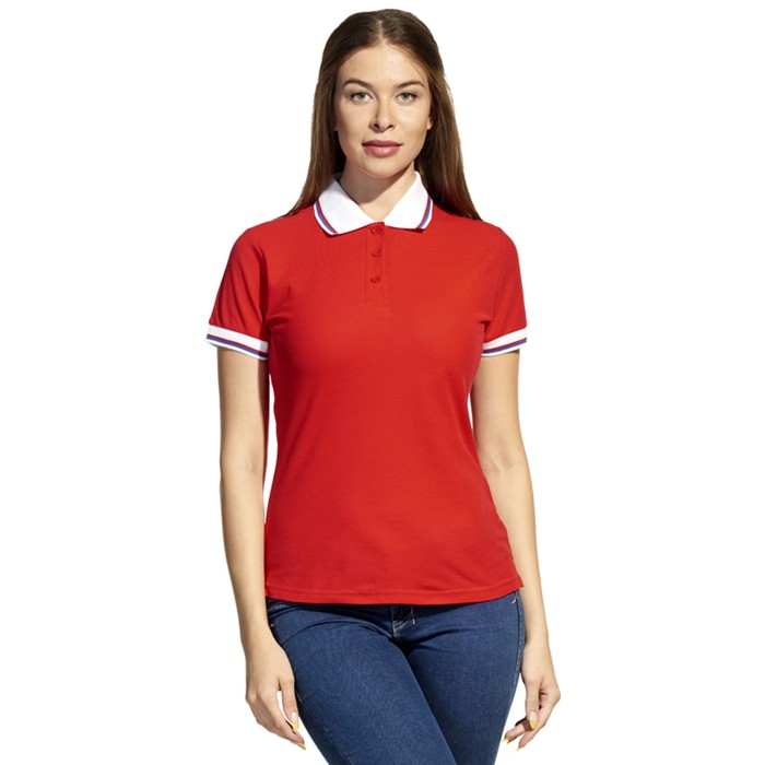 Рубашка-поло женская StanRussian, размер 50, цвет красный-белый 185 г/м