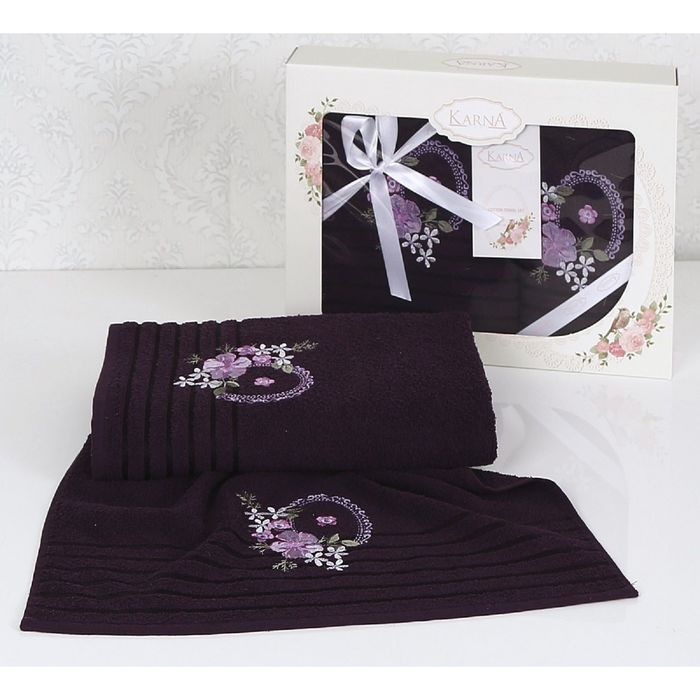 Комплект полотенец KARNA CAMILE, размер 50x90-1 шт., 70х140-1 шт., махра 380 г/м2, цвет лаванда 17