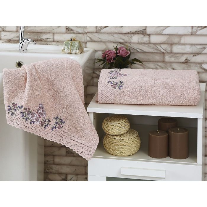 Комплект полотенец KARNA LAVORE, размер 50x90-1 шт., 70х140-1 шт., махра 380 г/м2, цвет пудра 1791