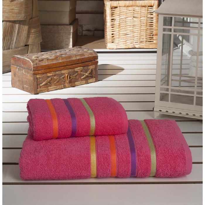 Комплект полотенец BALE NEON, размер 50х80-1 шт., 70х140-1 шт., махра 400 г/м2, цвет малиновый 179