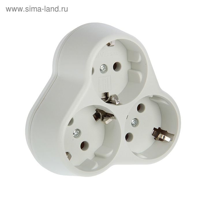 

Разветвитель UNIVersal АК303, 3 розетки, с з/к, 16 А, круглый, белый