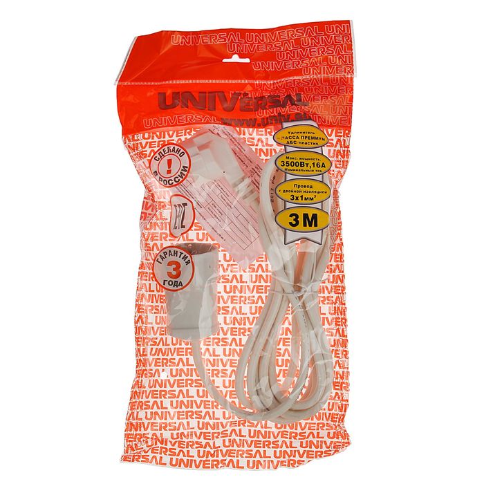 Удлинитель UNIVersal УШ-16, 1 розетка, 3 м, 16 А, ПВС 3 x 1.0 с з/к