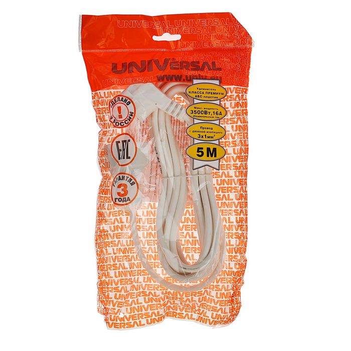 Удлинитель UNIVersal УШ-16, 1 розетка, 5 м, 16 А, ПВС 3 x 1.0, с з/к