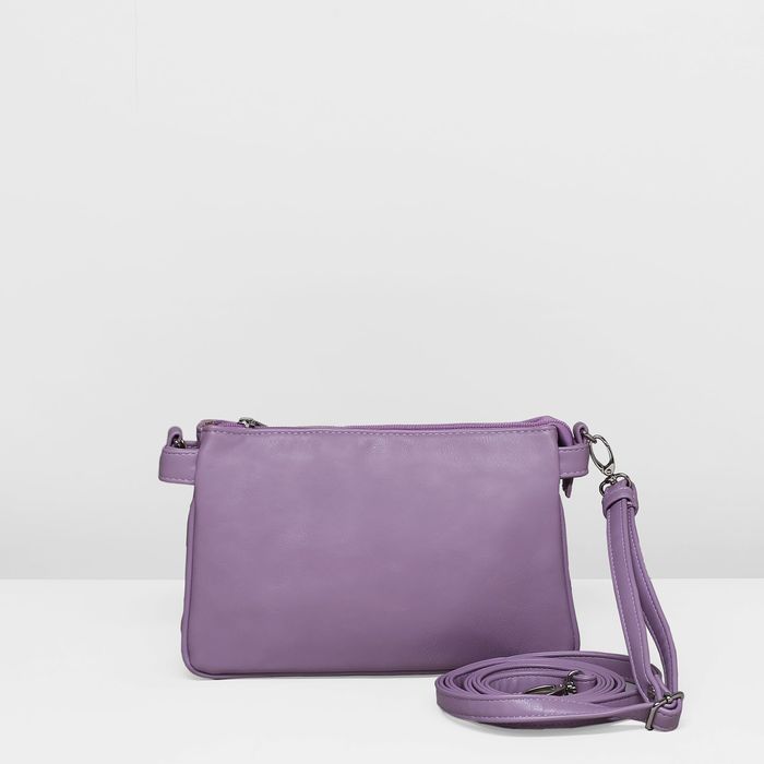 Сумка женская на молнии, 3 отдела, наружный карман, длинный ремень, цвет сиреневый