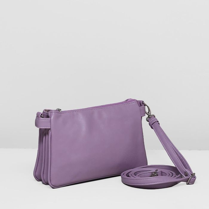 Сумка женская на молнии, 3 отдела, наружный карман, длинный ремень, цвет сиреневый