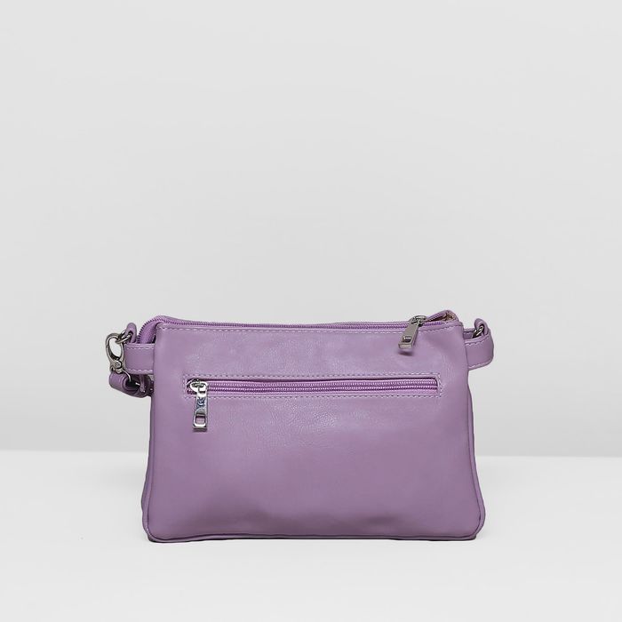 Сумка женская на молнии, 3 отдела, наружный карман, длинный ремень, цвет сиреневый