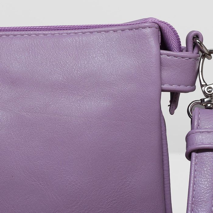 Сумка женская на молнии, 3 отдела, наружный карман, длинный ремень, цвет сиреневый