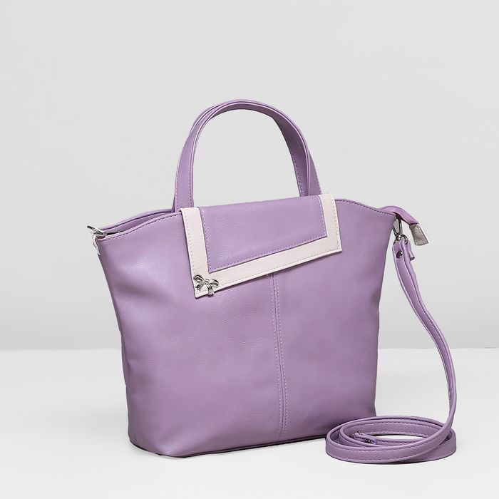 Сумка женская на молнии, 1 отдел, наружный карман, длинный ремень, цвет сиреневый