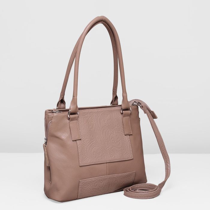 Сумка женская на молнии, 1 отдел, наружный карман, длинный ремень, цвет бежевый