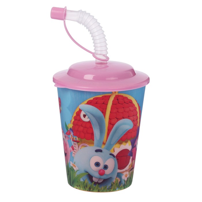 Бокал 3D 400 мл "Смешарики", с крышкой и трубочкой