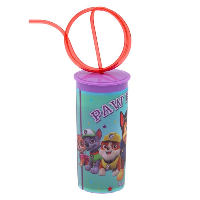 Бокал 3D 330 мл "Щенячий патруль", с крышкой и витой трубочкой