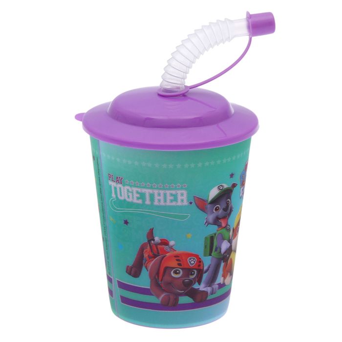 Бокал 3D 400 мл "Щенячий патруль", с крышкой и трубочкой
