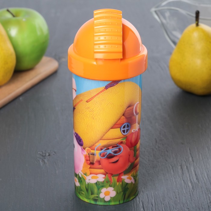 Фляга "Смешарики" 400 мл с крышкой и трубочкой, 3Д