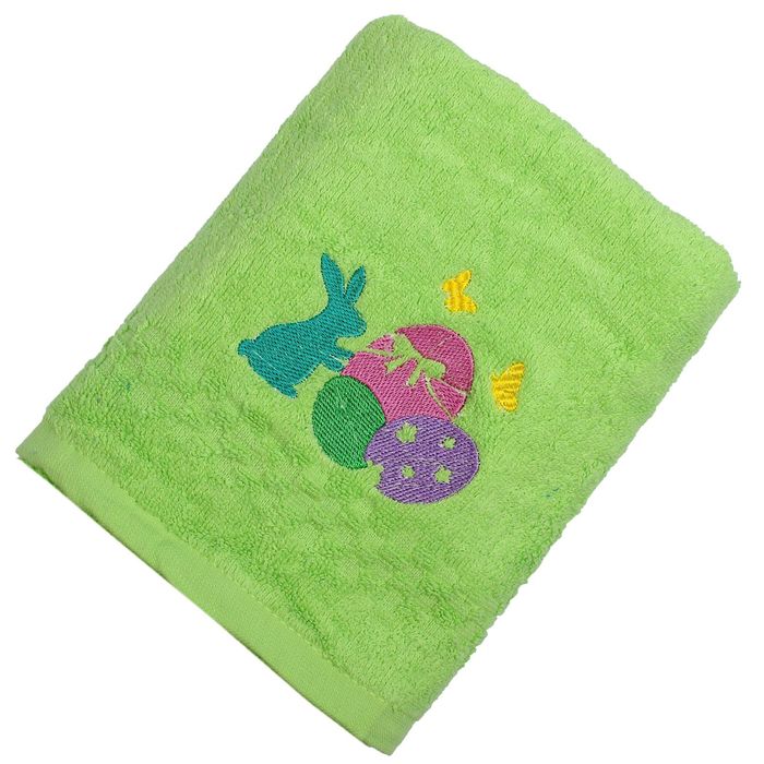Полотенце Collorista Пасхальный заяц с вышивкой, цвет ярко-зелёный, 50х90 см, 400 гр/м2