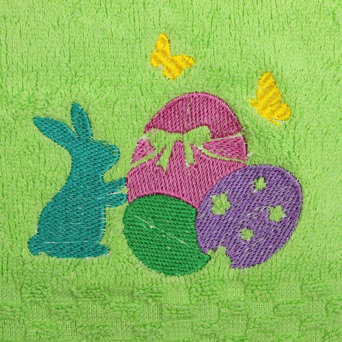 Полотенце Collorista Пасхальный заяц с вышивкой, цвет ярко-зелёный, 50х90 см, 400 гр/м2