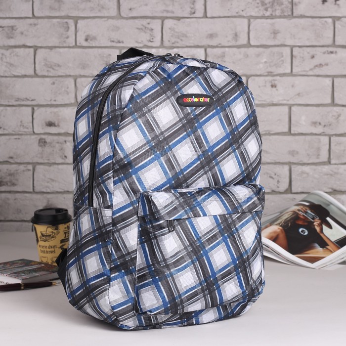 Рюкзак молодёжный "Ромбы", отдел на молнии, наружный карман, цвет серый/синий