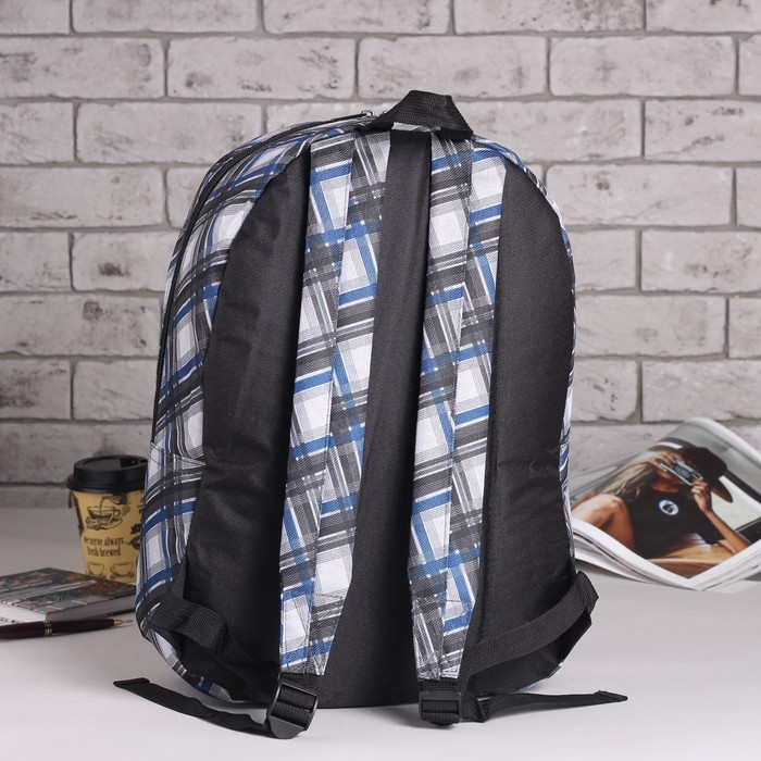 Рюкзак молодёжный "Ромбы", отдел на молнии, наружный карман, цвет серый/синий