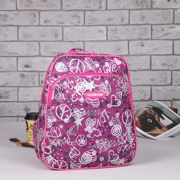 Рюкзак молодёжный "Звёзды", отдел на молнии, наружный карман, усиленная спинка, цвет фиолетовый