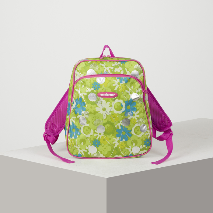 Рюкзак молодёжный "Цветы", отдел на молнии, наружный карман, усиленная спинка , цвет зелёный